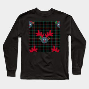 plaid christmas reindeer moon emoji Long Sleeve T-Shirt